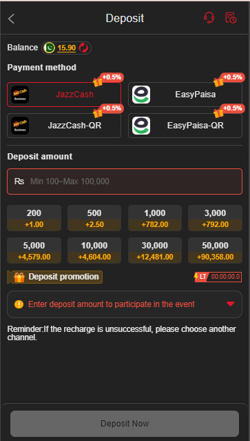 IC777 Game deposit options with JazzCash and EasyPaisa